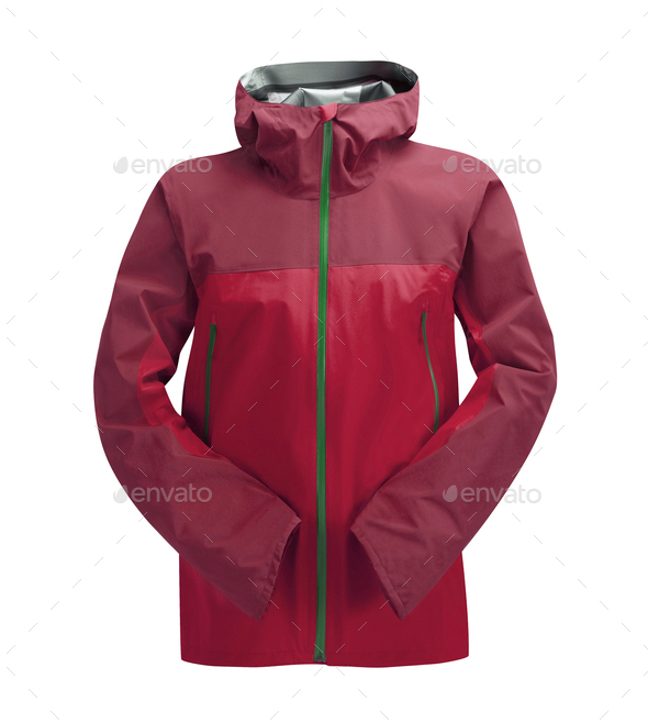 Rain Jacket Red isolated on white background Stock Photo by photobalance